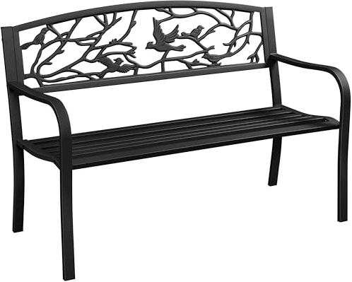 Yaheetech Banco de Jardín de 2-3 Plazas Diseño Parque Clásico Patio Terraza Exterior Asiento Estable 127x52x86 cm Negro