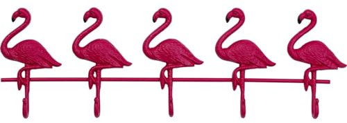 Kare Design Wandgarderobe Flamingo Road, Pink, Garderobenleiste mit 5 Haken, Flamingo Motiv, Stahl, 22x68x5 cm (H/B/T)