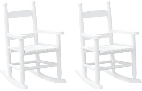 vidaXL Rocking Chairs for Children 2 pcs, Armchair for Relax, Lounge Chair for Outdoor, Reclining Chair Rocker, Modern Style, White Solid Wood Poplar