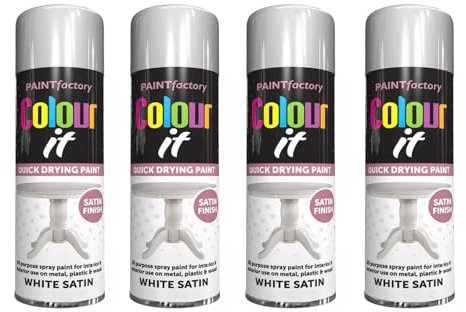 PNJB All Purpose White Satin Finish Spray Paint, Quick Drying, All-Purpose Spray Paint, Surface Matt Finish, Use on Metal Wood & Plastic, 250ML, (4PCS)