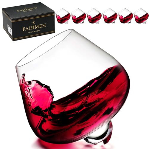 FAHIMEH Vasos de Whisky, Ron, Coñac, vino, cristal giratorio, sin vástago, degustación, cristal inclinado, licor brandy, cócteles, vaso Grappa personalizado regalo juego de 6 unidades de 200 ml
