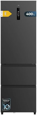 Cecotec Combi Kühlschrank Inox Französische Tür Dunkel 400 L Bolero CoolMarket Combi FD 400 Dark E. Klasse E, Dunkler French Door Kühlschrank, Total NoFrost, Inverter-Motor, Fast Cooling Funktionen.