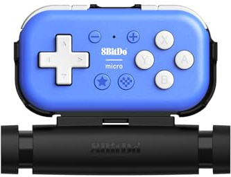 8Bitdo Micro Bluetooth Gamepad Pocket-Sized Mini Controller with Mobile Clip for Switch, Android, Supports Keyboard Mode (Blue)