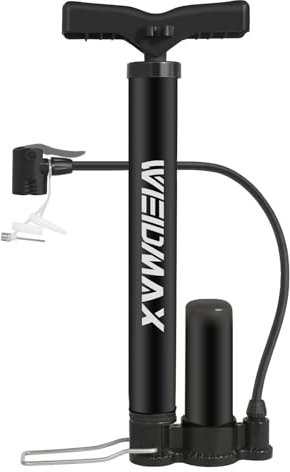 WEIDMAX Mini Fahrradpumpe, Tragbare Fahrrad Standpumpe mit Presta & Schrader Ventil, Manuelle Reifenpumpe Ball Pumpe Fußpumpe Luftpumpe Fahrrad für alle Ventile mit Nadeln, 120PSI