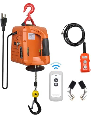 KOERZORE 110V Electric Hoist Winch 1100Lbs Capacity 25ft Lift Height Portable Power Winch for Garage, Workshop, ATV & Drywall Lifting&Compact Electric Chain Hoist