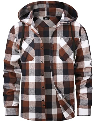 SwissWell Camicia Uomo Flanella Camicia Quadri con Cappuccio Uomo Manica Lunga Casual Felpe caffè XXL