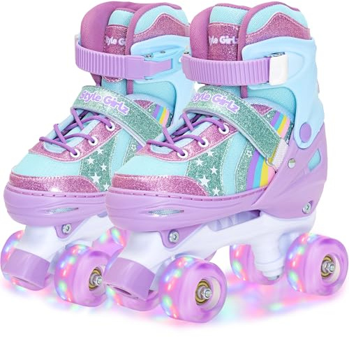 Style Girlz Roller Skates For Girls, Adjustable Size Roller Boots For Kids, Fits Shoe Size 13-4, Quad Skates With Light Up Wheels