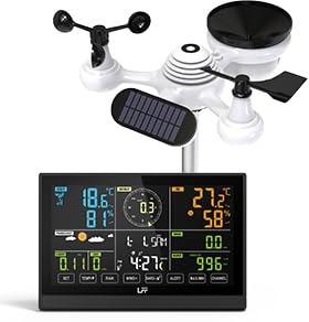 LFF Wetterstation Funk mit Außensensor, Funkwetterstation mit DCF-Funkuhr, Regenmesser, windmesser, UV-Index, Wettervorhersage, Mondphase, Wetterstation mit 4-Stufen Hintergrundbeleuchtung
