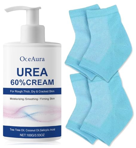 Crema Urea, Calzini con tacco in gel, Crema Urea Piedi, Calzini idratanti per tallone, idratante piedi, Crema piedi secchi screpolati, per Piedi, Mani, Talloni, Gomiti, Unghie e Ginocchia