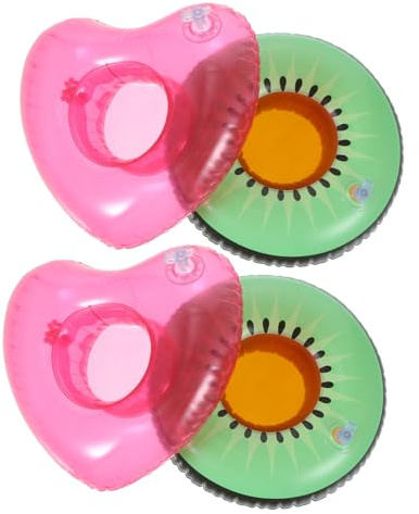 SOPOTUTU Support de Boisson Gonflable de Kiwi et Cœur, Porte-gobelet Flottant pour Piscine, Lot de 4 Pièces, Accessoire Piscine Pratique et Décoratif