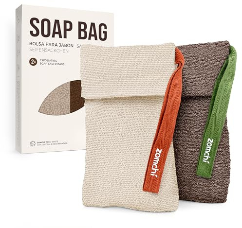 ZOMCHI Bolsas De Jabón, 2 Bolsas Exfoliantes Con Diferente Rugosidad, Esponja De Lufa Para Hombres Y Mujeres, Exfoliante Corporal Para Una Piel Suave Y Limpia (Marrón)