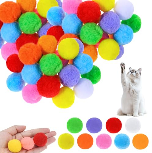 YEDOUALE 100 Palline Morbide per Gatti 3 cm Colorate Set Giocattoli Interattivi in Peluche per Gatti e Piccoli Cani Fai da Te Decorazioni