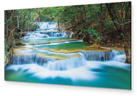 B&D XXL - Leinwand Bilder Wasserfall 135x45 cm Vlies Leinwandbild 1 tlg Kunstdruck modern Wandbilder Groß XXL Wanddekoration Design Wand Bild Panoramabild - Natur Landschaft Wald c-B-0160-b-a