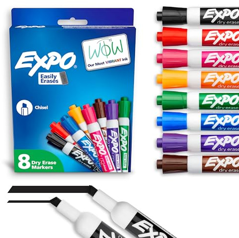 EXPO Dry Erase Markers, Low Odor Ink, Chisel Tip, 8 Count - Whiteboard, Calendar, Organization, Essential Supplies for Office, School, Classroom, Teachers