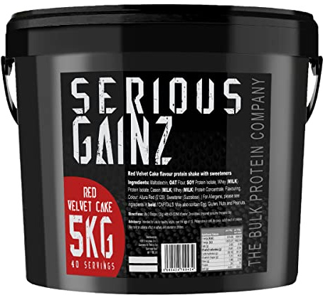 The Bulk Protein Company, SERIOUS Gainz - Whey Protein Powder - Weight Gain, Mass Gainer - 30g Protein Powders (Red Velvet Cake, 5kg)