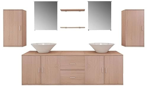 vidaXL Ensemble 9 pcs de mobilier Meuble de Salle de Bain et lavabo Vasque Beige