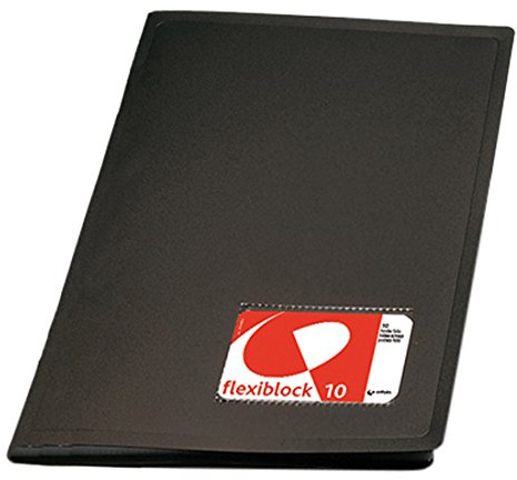 Grafoplas - Carpeta con 40 Fundas Transparentes y Doble Espiral Oculta, Flexiblock, Tapas Rígidas, Negro, Tarjetero en portada