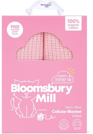 Bloomsbury Mill - Cellular Blankets Baby - Soft 100% Organic Cotton Baby Blanket - Pack of 2 - Essentials For Newborn - Ideal for Cot Bed, Travel, Car Seat, Pram, Moses Basket - Pink 75x95cm