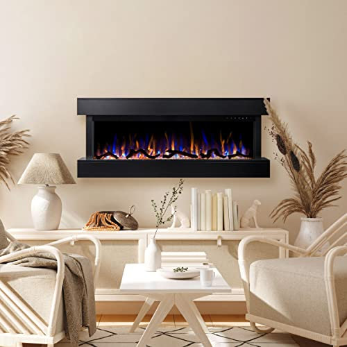 Noble Flame ATLANTA schwarz - Elektrokamin Wandkamin Kamin-Ofen – 1090 mm breit inkl. Elektroeinsatz mit Heizfunktion – 3 Flammeneffekte