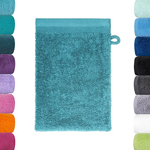 Lavea Waschlappen Set - 6X Waschhandschuh 16x22 cm - Türkis - weiche Duschlappen für Gesicht & Körper von Baby, Kinder & Erwachsene - 100% GOTS zertifizierte Bio-Baumwolle - Premium Serie Bali