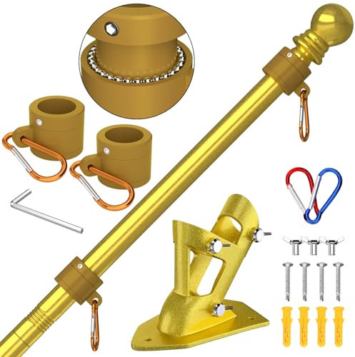 ZMTECH Mât De Drapeau, Mât De Drapeau De 180 Cm avec Support pour Drapeau, Kit De Mât De Drapeau pour Maison, Jardin, Résidentiel Ou Commercial (sans Drapeau, Or)