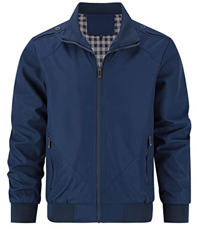 YOUTHUP Men's Lightweight Harrington Jacket Tartan Lined Summer Bomber Coat | Casual stand collar bomber outerwear,Premium lightweight breathable fabric,for fishing, riding, baseball outdoor scenes