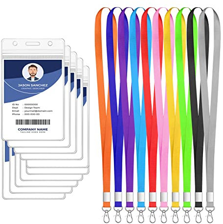Vicloon Kartenhülle mit Lanyard, 10 Stück Wasserdichte Ausweishülle, Weiche, Transparenter PVC Ausweishülle mit Farbe Schlüsselband, Kartenhalter für/Geschäfts/Messe/Schulen(Vertikalschnitt)