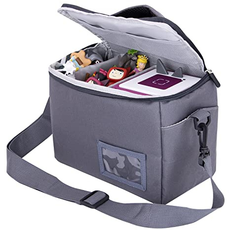 Väska barnbagage gott om utrymme för toniebox figurer tigerbox transport folie hörfigurer musiklådor musikkub laddare hörlurar tigerkort perfekt för Tonie startset (grå polyester)