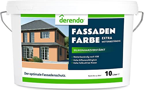 derendo Fassadenfarbe terracotta 10l mit EXTRA hohem Wetterschutz, matte silikonharzverstärkte Fassaden Farbe, hohe Deckkraft und gute Füllkraft bei kleinen Rissen (Aprikose)