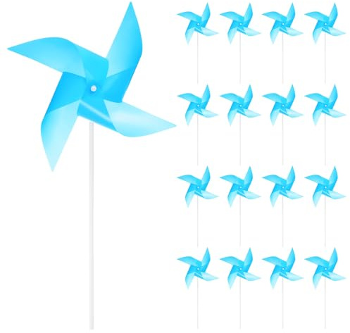 sourcing map 25 mulini a vento per cortile giardino 39,9x23,1 cm, 4 foglie girandole filatori antivento impermeabili per uccelli con paletti, azzurro