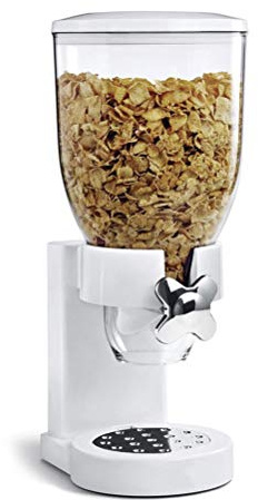 Miokycl Distributeur de nourriture sèche - Distributeur de céréales pour aliments secs, bonbons, riz, pépites de chocolat, avoine, grains (blanc)