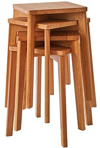 IBUYKE 4pcs Wooden Stool Stacking Breakfast Stool RF-1502-4 | Counter Height Stools for Living Room Home Kitchen Office Classroom