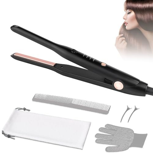 Exigns Hair Straightener, Pencil Straighteners for Short Hair, Mini Hair Straighteners for Woman and Man, Ceramic Panel with 4-Step Temperature Setting and Anti-scalding