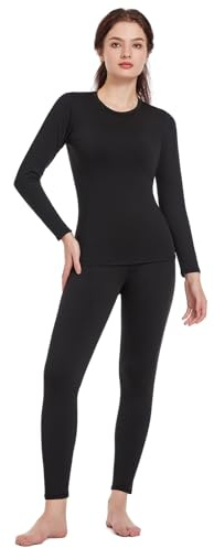 TBoonor Ropa Interior térmica para Mujer, Transpirable, Ropa Interior de esquí para Mujer, con Forro Polar Interior, ultrasuave, térmica, para Invierno y Deportes de Invierno, Negro, S