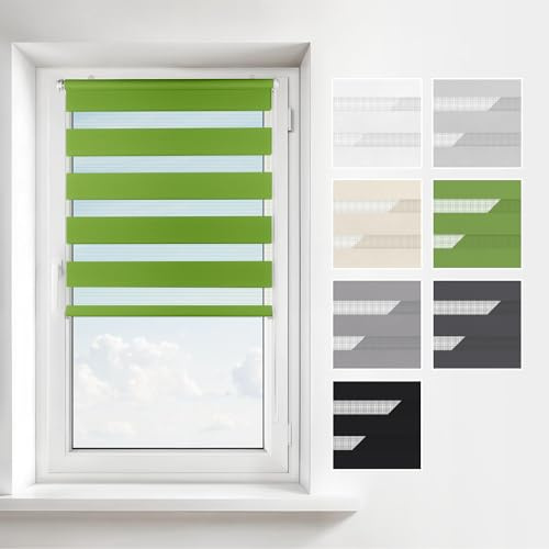 Estika Doppelrollo Klemmfix ohne Bohren – Breite: 60 cm – Höhe: 220 cm – Farbe: Grün – Jalousie für Innenfenster, Duo-Rollo, Fensterrollo innen