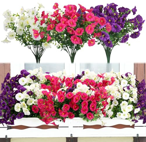 Huiguli 9 Mazzi Fiori Finti da Esterno, Fiori Artificiali Plastica Resistente ai Raggi UV, Piante Finte da Esterno per Balconi, Terrazze, Portico, Giardino Sospeso Interni Decorazione (3 Colori)