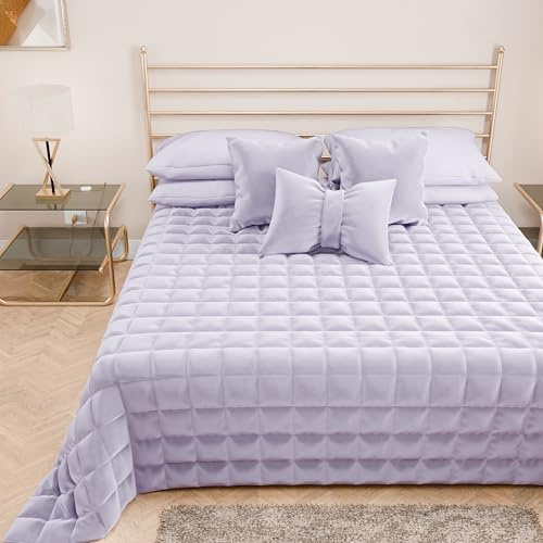 PETTI ARTIGIANI ITALIANI - Colcha Cama Matrimonial en Suave Terciopelo 270x260 cm, Edredón de Primavera y Otoño, Lila, 100%