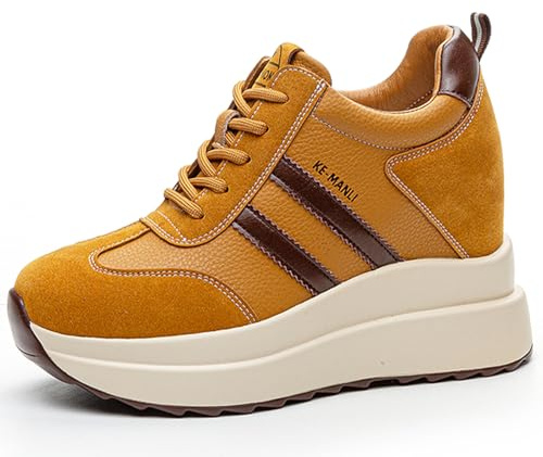JAOOUU Scarpe da donna con tacco a cuneo, comode sneaker con zeppa in pelle, suola moda con plateau, 9CM di altezza, scarpe per donne, scarpe da ginnastica per il tempo libero, 36 EU
