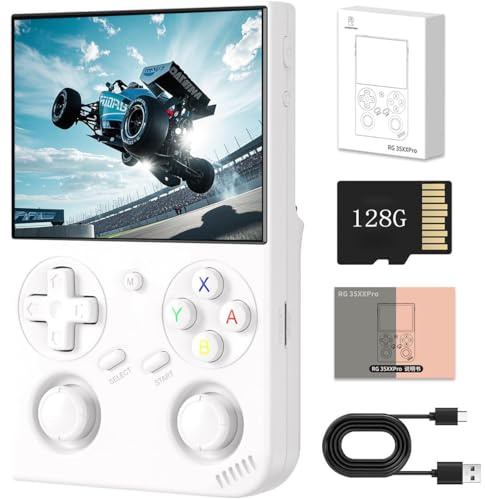 RG35XX Pro - Console da gioco portatile con schermo IPS da 3,5, costruita in scheda da 64 g&4435 giochi, sistema Linux di supporto WiFi Bluetooth (Bianco,128G)