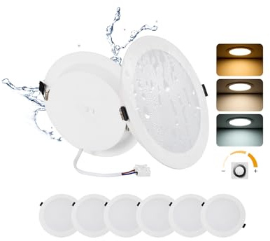 6 Pack Dimbara LED infällda spotlights 16W IP44 3CCT 1400LM Hål:Ø145-160mm | Grebeam LED infällda takspotlights, 3 färgtemperaturer Varmvit Neutralvit Kallvit, LED spotlights för badrum och kök