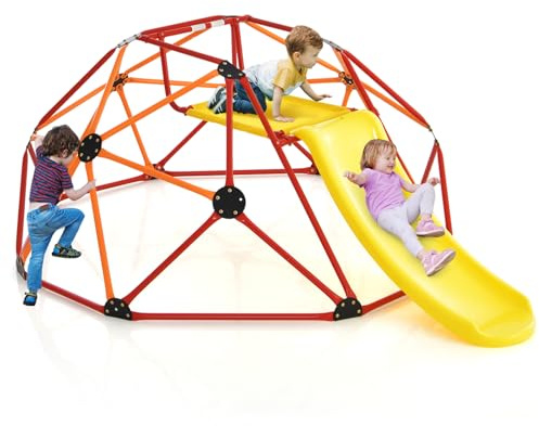 Homasis Cúpula de Escalada, Centro de Juegos Escalador con Tobogán y Asiento para Niños 3-10 Años, hasta 180 kg, Equipo de Juego para Patio (Amarillo+Rojo)