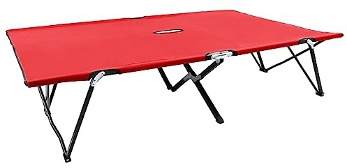 Teenpull Double Folding Lounger, Red, 193 x 125 x 40 cm, Robust Steel Frame 240 kg, Waterproof 600D Polyester, for Camping, Outdoor, Garden, Foldable Sun Lounger