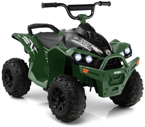 GYMAX Kids Electric Quad Bike, 12V Battery Powered Toy Car with Music, Lights, Horn, Forward and Backward, Children Ride on ATV for 3-8 Years Old Boys Girls (Green)