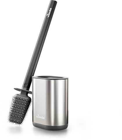 Vileda silikontoalettborste silver med flexhuvud och handtag i rostfritt stål – toalettborste med 2-i-1 rengöringszoner – hygieniskt snabbtorkande rostfri luktfri, hållbar och klar att användas