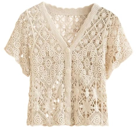 Générique Hauts Tendance Grande Taille, Cardigan d'été élégant en Dentelle à Manches Courtes, Haut léger Ouvert sur Le Devant, pour Un Usage Quotidien