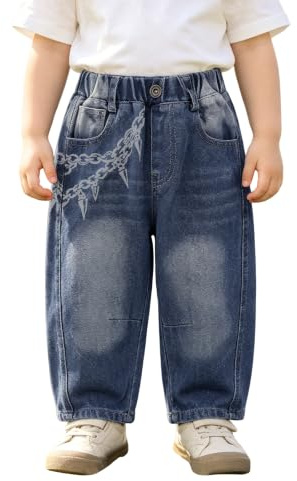 CM C&M WODRO säckig jeans pojkar 2–7 år pojkbyxor babybyxor pojkar breda ben jeansbyxor pojkar denim byxor med fickor blå långa denimbyxor elastisk midja barnbyxor småbarn slip-jeans
