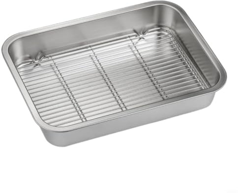 Moliuoly rostfritt stål bakplåt med kylgaller-set, diskmaskinsäker och mångsidig ugnspanna för tårta kött grönsaker, glänsande för yta, för perfekt för kök grillning, 23 x 17 x 5 cm silver (40 x 30 x
