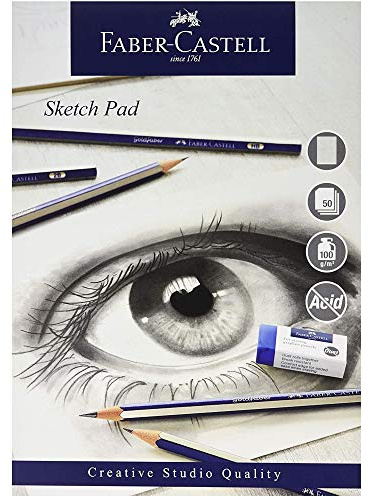 Faber-Castell Creative Studio Sketch Pad, A3, Acid Free Gummed Paper Pad 100 GSM, 50 Sheets for Graphite, Coloured Pencils, Charcoal, Sketching, Arts, Craft, Home and School