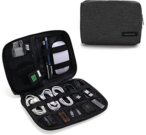 bagsmart Electronics Accessories Organiser Bag, Portable Electronics Carrying Case Travel Small for Cables, Powerbank, Earphone, USB Sticks, SD Card (Black)
