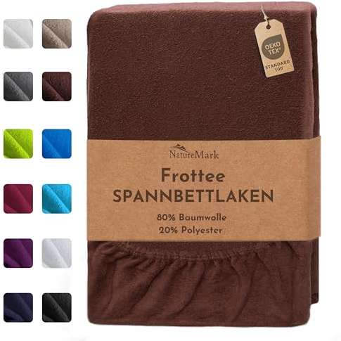 NatureMark Frotté Lakan med resår – Mjukt och andningsbart, hudvänligt, praktiskt och lättskött, hållbart och slitstarkt, 80% bomull & 20% polyester, 140 x 200-160 x 200 cm, Chokladbrun